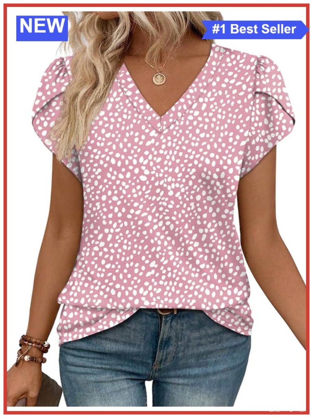 Women's Petal Sleeve V-Neck Blouse - Dressy Casual Work Top